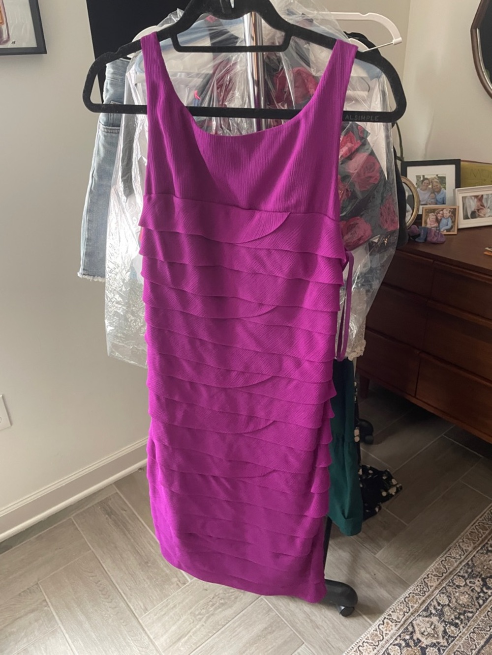 JS Collections Fuchsia Layered Tank Midi Dress